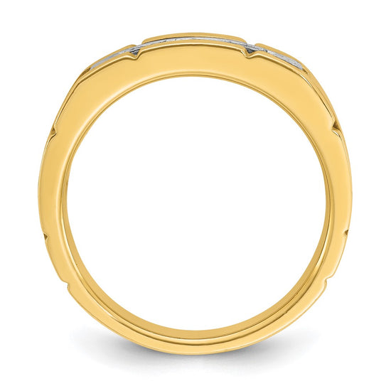 14k Two-tone Men's Polished and Grooved 5-Stone 1/4 Carat AA Quality Diamond Ring