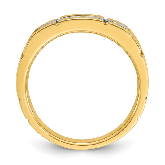 14k Two-tone Men's Polished and Grooved 5-Stone 1/4 Carat AA Quality Diamond Ring