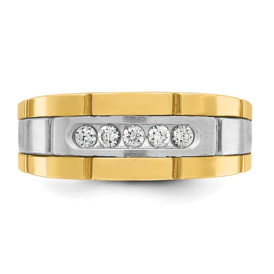 14k Two-tone Men's Polished and Grooved 5-Stone 1/4 Carat AA Quality Diamond Ring