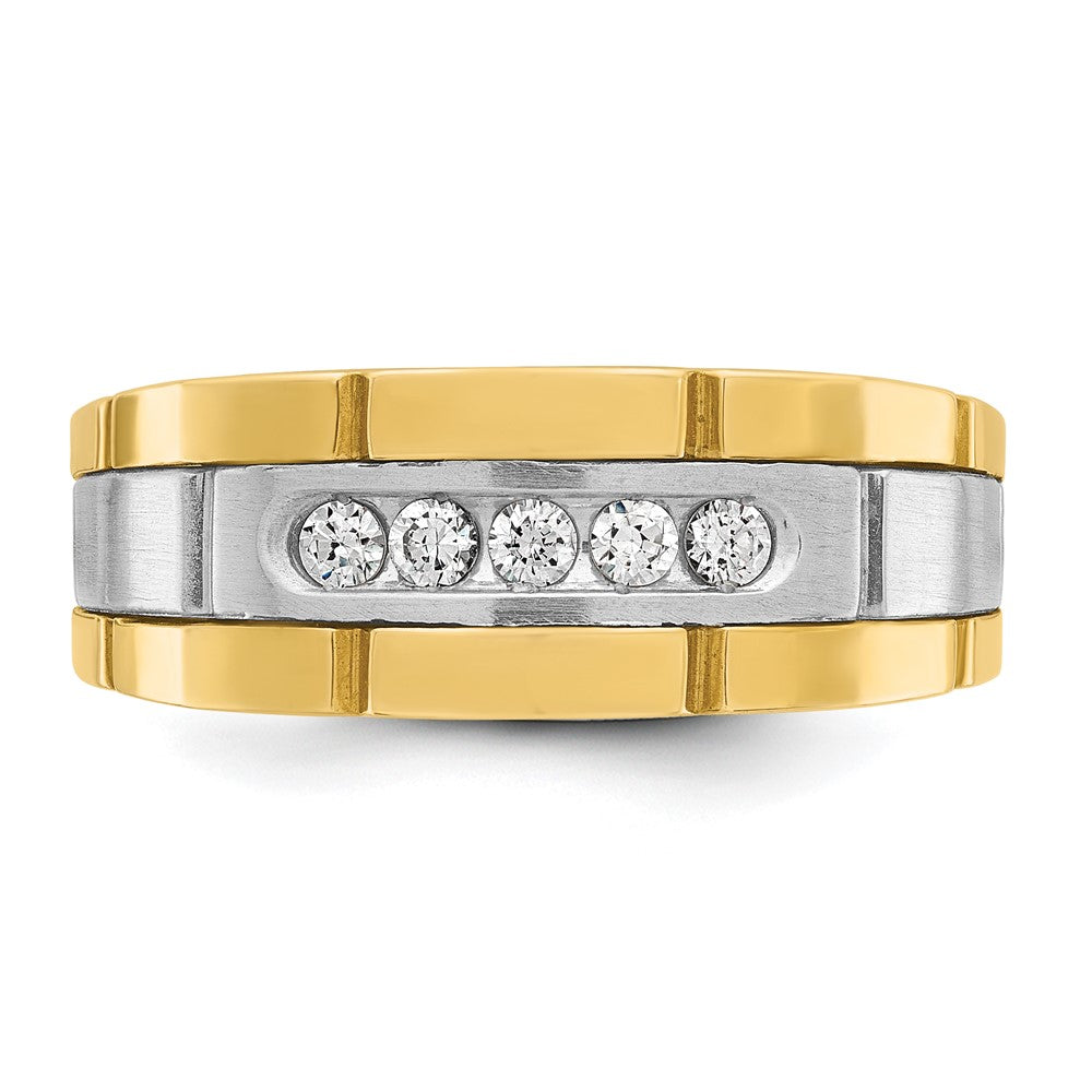 IBGoodman 14k Two-tone Men's Polished and Grooved 5-Stone Ring Mounting