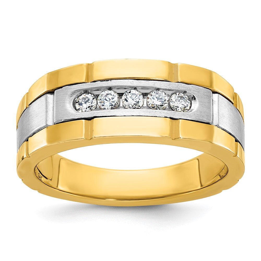14k Two-tone Men's Polished and Grooved 5-Stone 1/4 Carat AA Quality Diamond Ring