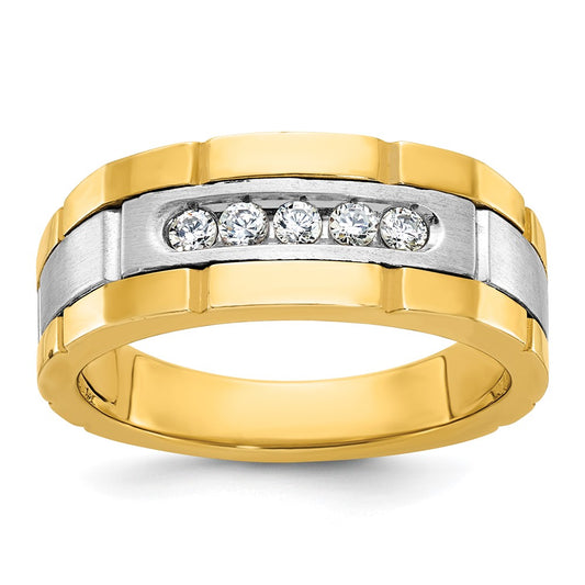 14k Two-tone Men's Polished and Grooved 5-Stone 1/4 Carat AA Quality Diamond Ring