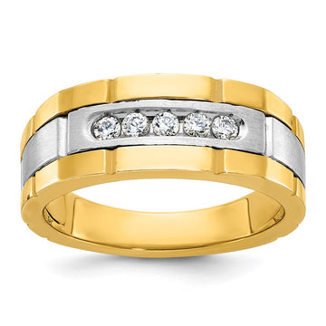 IBGoodman 14k Two-tone Men's Polished and Grooved 5-Stone Ring Mounting