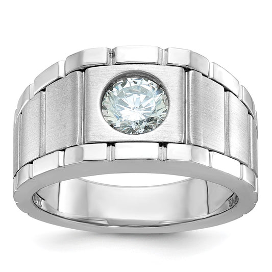 True Origin 14k White Gold 1 carat Lab Grown Diamond VS/SI+ G+ Complete Polished and Satin Men's Ring