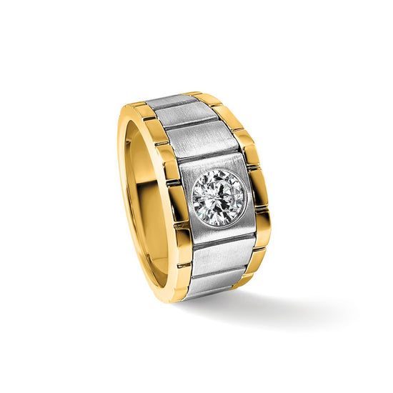 True Origin IBGoodman 14k Two-tone 1 carat Lab Grown Diamond VS/SI+ G+ Complete Polished and Satin Men's Ring