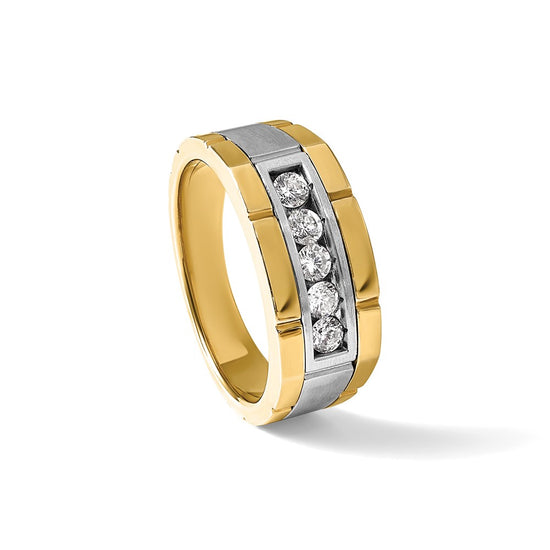 IBGoodman 14k Two-tone Men's Polished and Satin 5-Stone 1/2 Carat AA Quality Diamond Ring