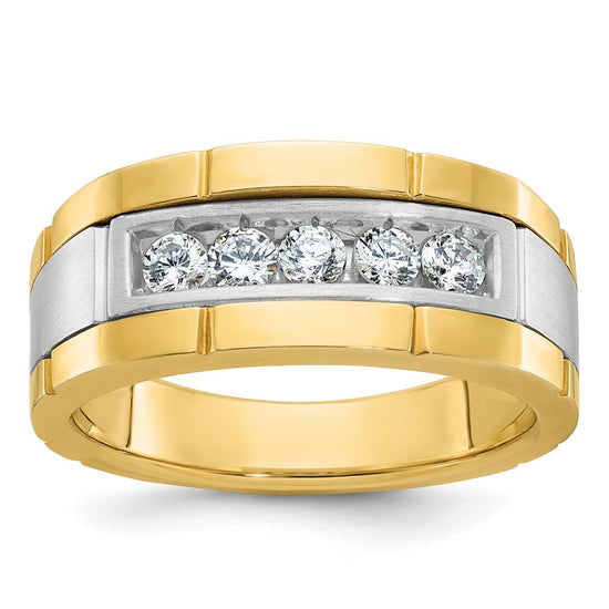 14k Two-tone 1/2 carat Lab Grown Diamond VS/SI+ G+ Five Stone Complete Polished and Satin Men's Ring