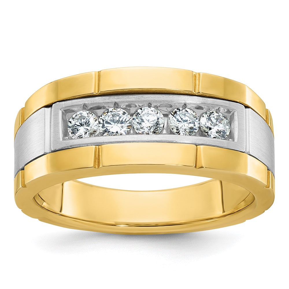 14k Two-tone 1/2 carat Lab Grown Diamond VS/SI+ G+ Five Stone Complete Polished and Satin Men's Ring