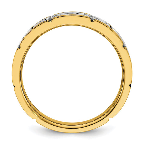 IBGoodman 14k Two-tone Men's Polished Satin and Grooved 3-Stone 1/4 Carat AA Quality Diamond Ring