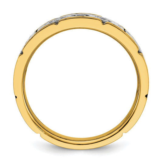IBGoodman 14k Two-tone Men's Polished Satin and Grooved 3-Stone 1/4 Carat AA Quality Diamond Ring