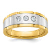 14k Two-tone Men's Polished Satin and Grooved 3-Stone 1/4 Carat AA Quality Diamond Ring