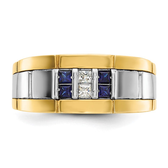 Men's Polished & Grooved Cr. Sapphire & Diamond Rings