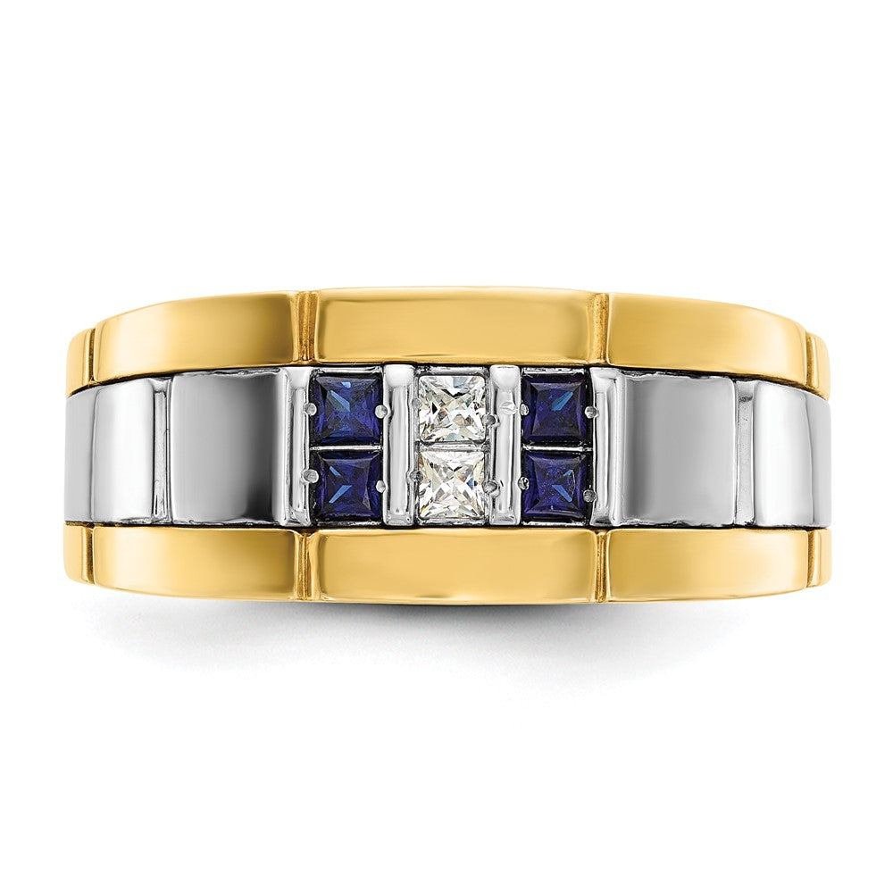 Men's Polished & Grooved Cr. Sapphire & Diamond Rings