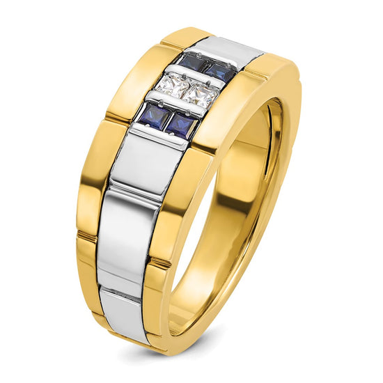 Men's Polished & Grooved Cr. Sapphire & Diamond Rings