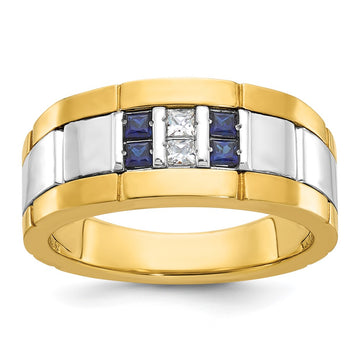 Men's Polished & Grooved Cr. Sapphire & Diamond Rings