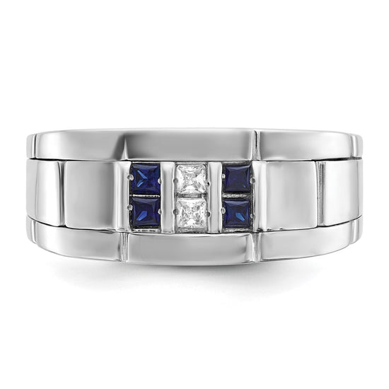 Men's Polished & Grooved Cr. Sapphire & Diamond Rings