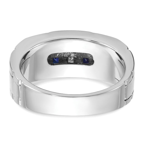 Men's Polished & Grooved Cr. Sapphire & Diamond Rings