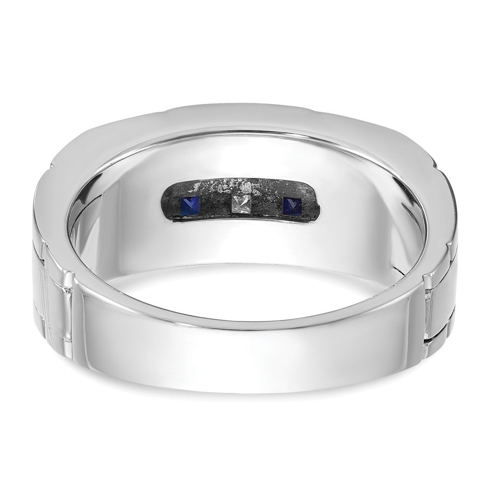 Men's Polished & Grooved Cr. Sapphire & Diamond Rings