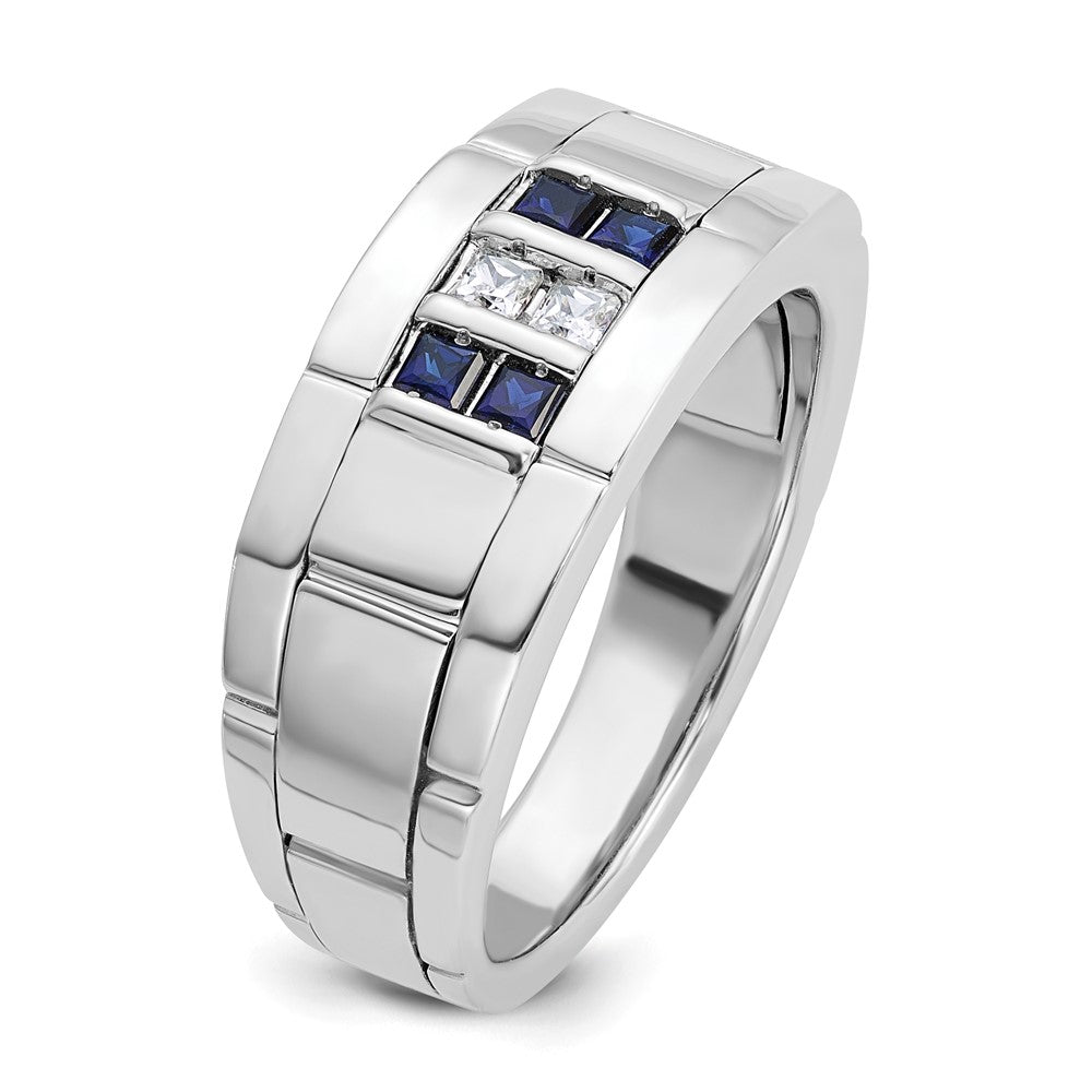Men's Polished & Grooved Cr. Sapphire & Diamond Rings