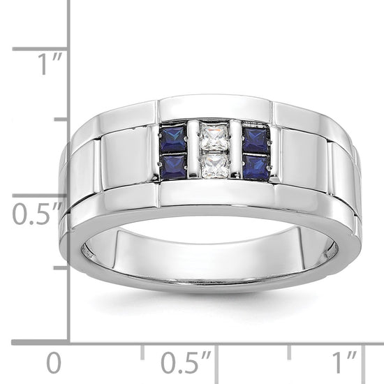 Men's Polished & Grooved Cr. Sapphire & Diamond Rings