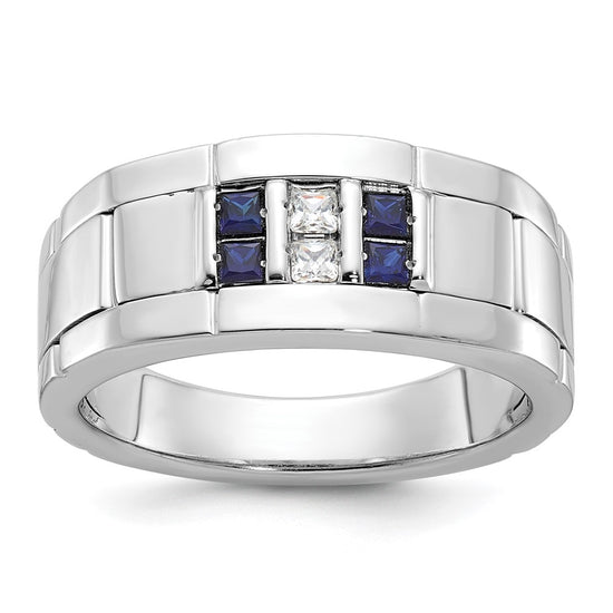 Men's Polished & Grooved Cr. Sapphire & Diamond Rings