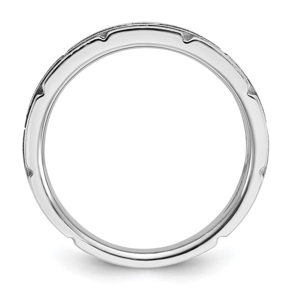 14k White Gold with Black Rhodium Men's Polished and Textured 1/20 Carat AA Quality Solitaire Diamond Ring