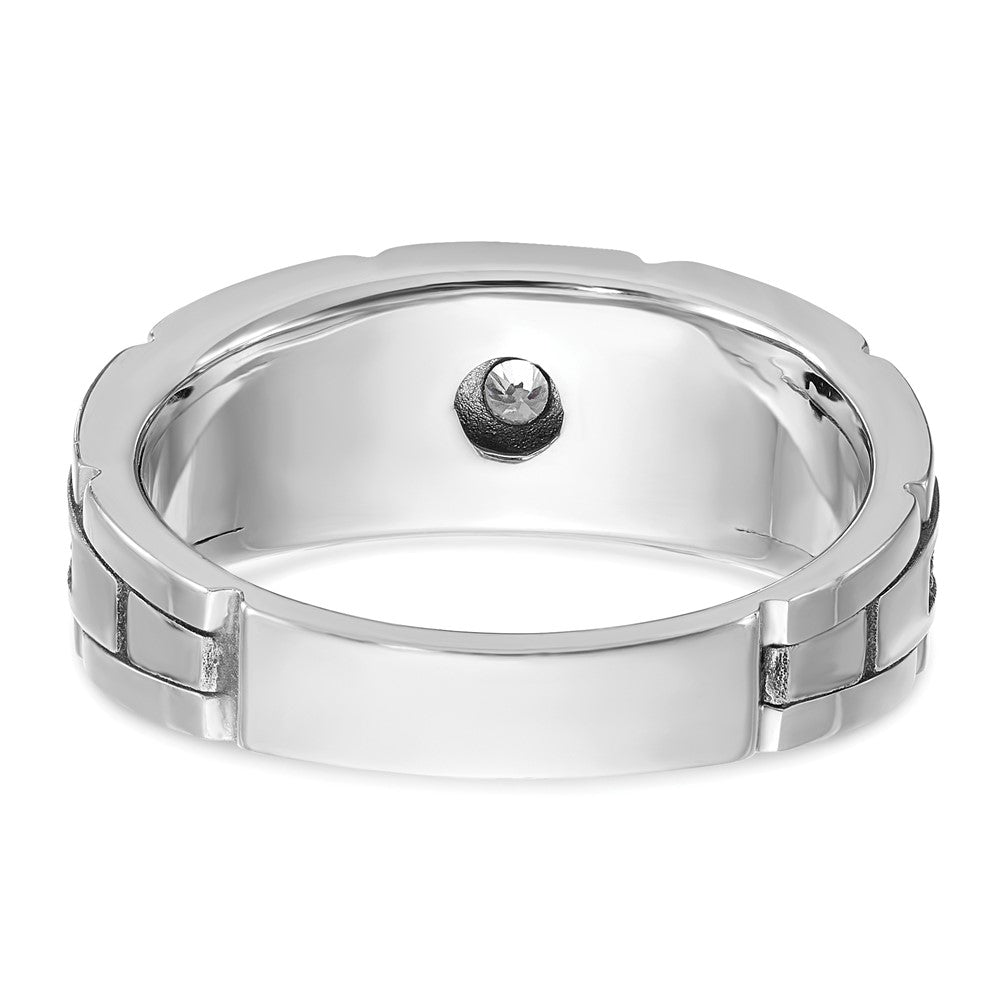 14k White Gold with Black Rhodium Men's Polished and Textured 1/20 Carat AA Quality Solitaire Diamond Ring