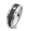 14k White Gold with Black Rhodium Men's Polished and Textured 1/20 Carat AA Quality Solitaire Diamond Ring
