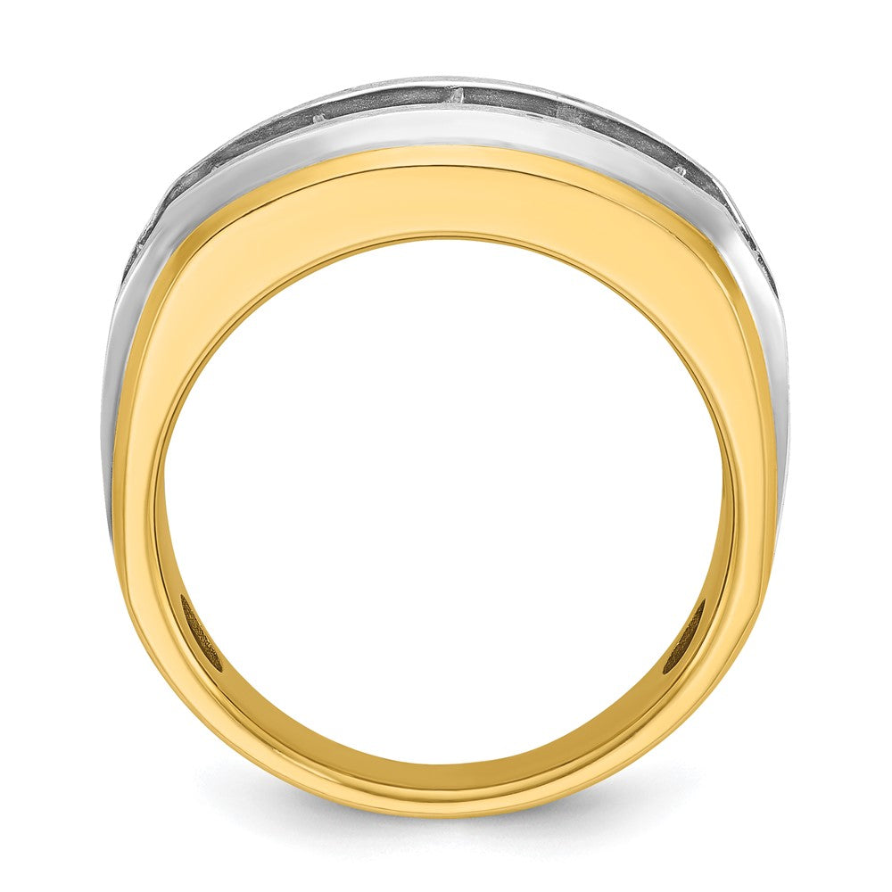 IBGoodman 14k with White Rhodium Men's Polished Satin and Grooved 7-Stone 1 1/5 Carat AA Quality Diamond Ring
