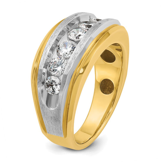 IBGoodman 14k with White Rhodium Men's Polished Satin and Grooved 7-Stone 1 1/5 Carat AA Quality Diamond Ring
