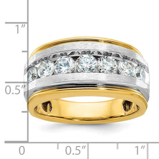 IBGoodman 14k with White Rhodium Men's Polished Satin and Grooved 7-Stone 1 1/5 Carat AA Quality Diamond Ring