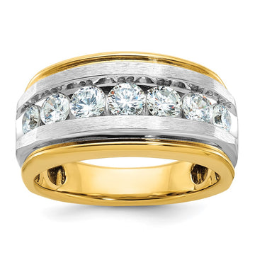 IBGoodman 14k with White Rhodium Men's Polished Satin and Grooved 7-Stone 1 1/5 Carat AA Quality Diamond Ring