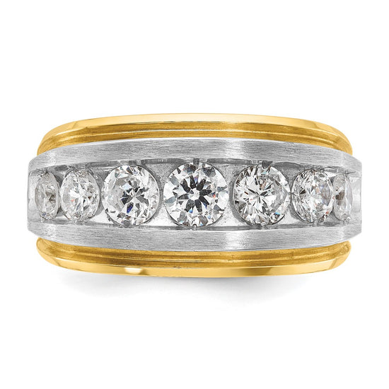 IBGoodman 14k Men's Polished Satin and Grooved 7-Stone Ring Mounting