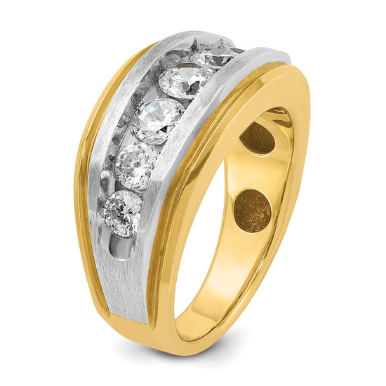 IBGoodman 14k Men's Polished Satin and Grooved 7-Stone Ring Mounting