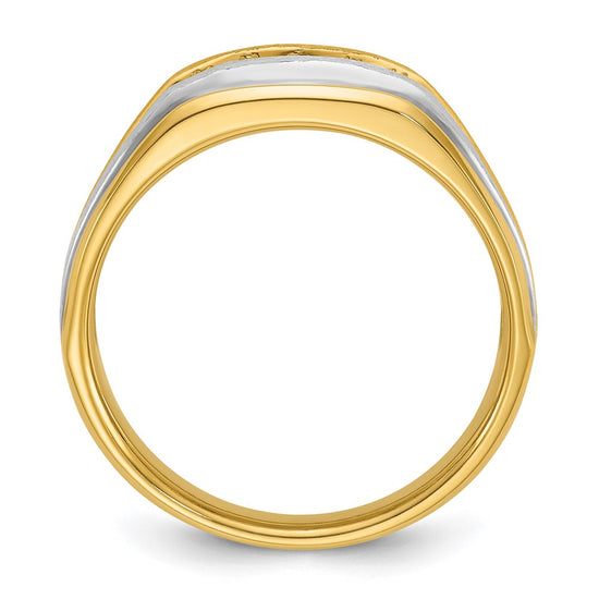 IBGoodman 14k with White Rhodium Men's Polished Satin and Grooved 5-Stone 1/4 Carat AA Quality Diamond Ring