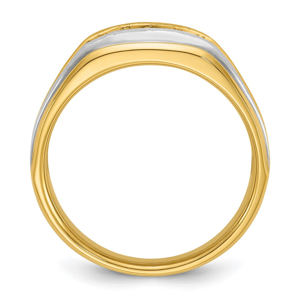IBGoodman 14k with White Rhodium Men's Polished Satin and Grooved 5-Stone 1/4 Carat AA Quality Diamond Ring
