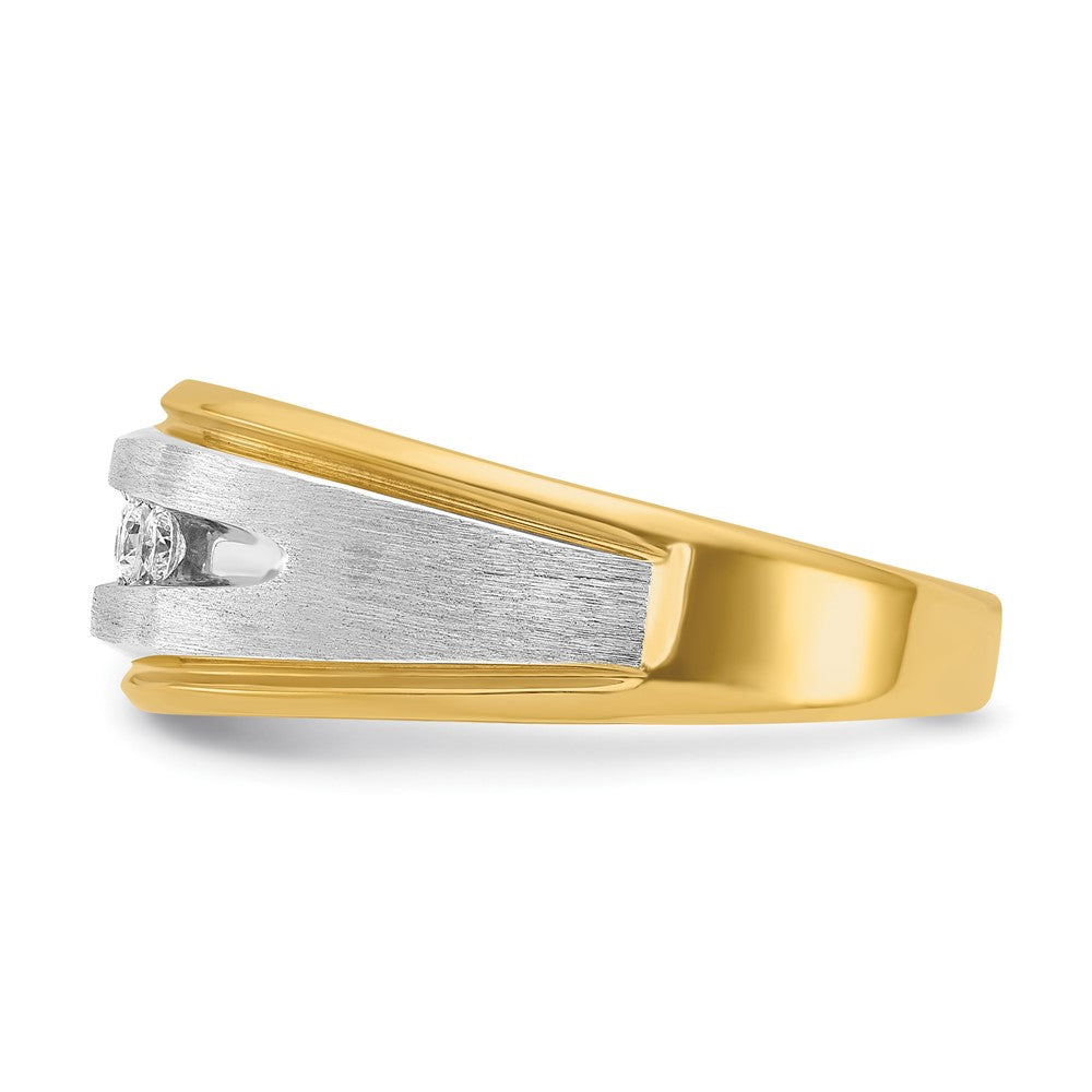 IBGoodman 14k with White Rhodium Men's Polished Satin and Grooved 5-Stone 1/4 Carat AA Quality Diamond Ring