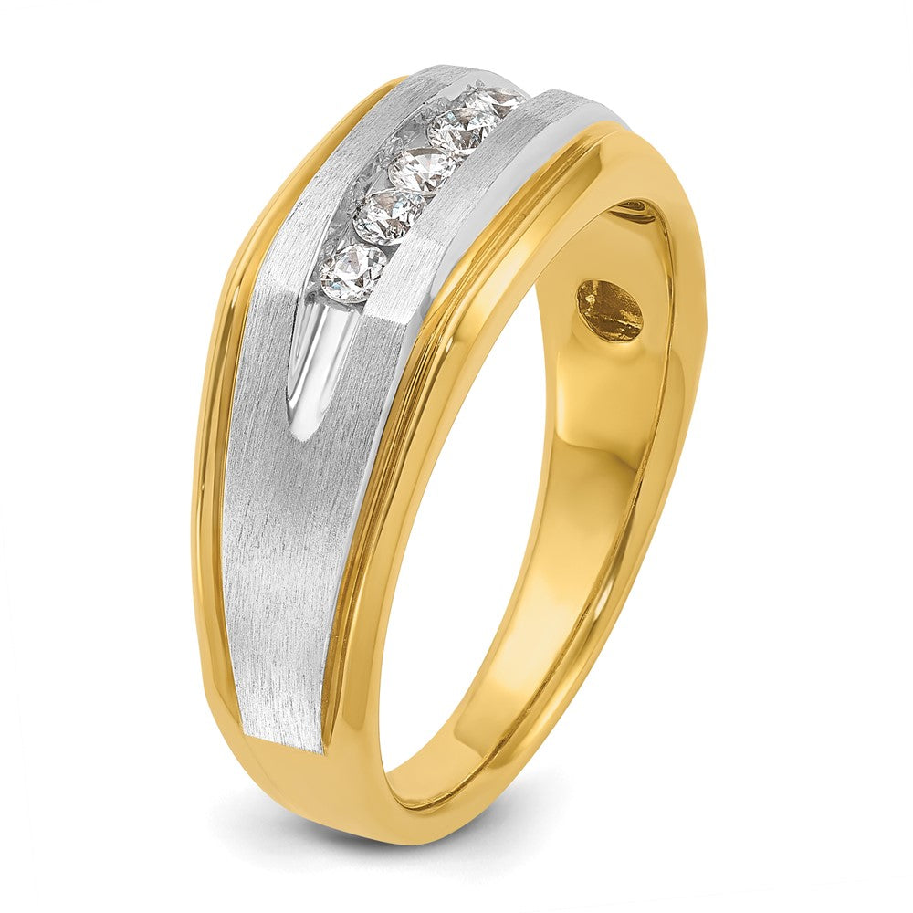 IBGoodman 14k with White Rhodium Men's Polished Satin and Grooved 5-Stone 1/4 Carat AA Quality Diamond Ring