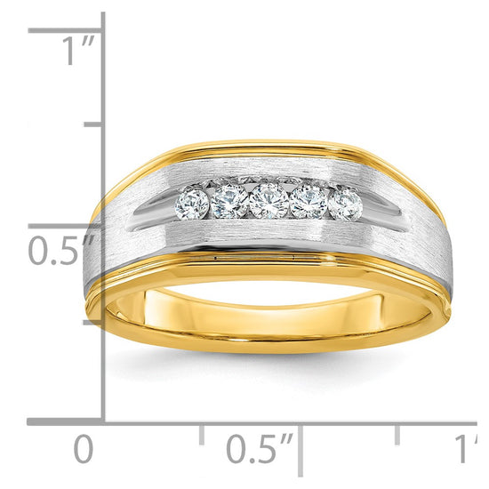 14k IBGoodman Men's Polished Satin and Grooved 5-Stone Ring Mounting