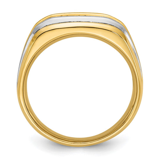 IBGoodman 14k Two-tone Men's Polished Satin and Grooved 5-Stone 1/2 Carat AA Quality Diamond Ring