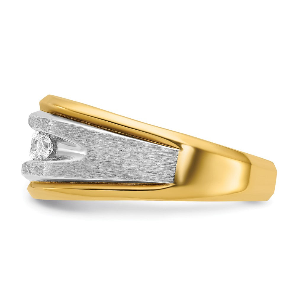 IBGoodman 14k Two-tone Men's Polished Satin and Grooved 5-Stone 1/2 Carat AA Quality Diamond Ring