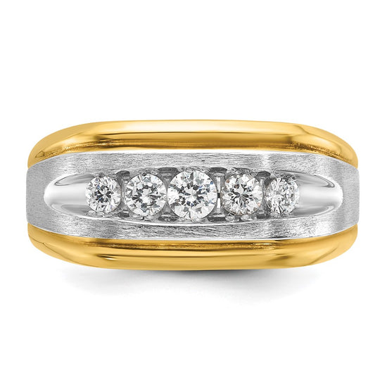 IBGoodman 14k Two-tone Men's Polished Satin and Grooved 5-Stone 1/2 Carat AA Quality Diamond Ring