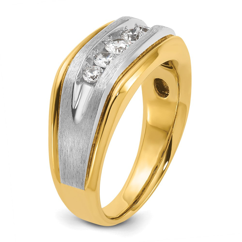 IBGoodman 14k Two-tone Men's Polished Satin and Grooved 5-Stone 1/2 Carat AA Quality Diamond Ring
