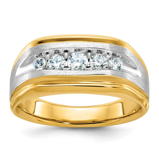 IBGoodman 14k Two-tone Men's Polished Satin and Grooved 5-Stone Ring Mounting