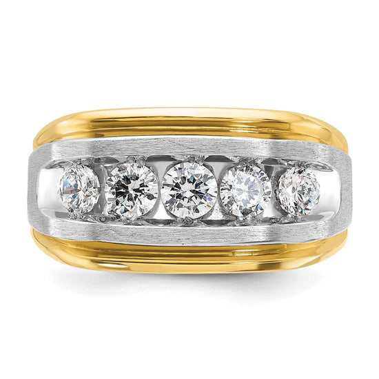 IBGoodman 10k Two-tone Men's Polished Satin and Grooved 5-Stone Ring Mounting