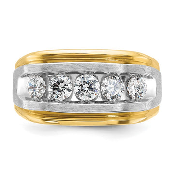 IBGoodman 14k Two-tone Men's Polished Satin and Grooved 5-Stone Ring Mounting