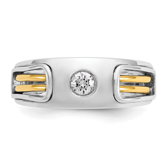 14k Two-tone Men's Polished and Cut-Out 1/5 Carat AA Quality Diamond Ring