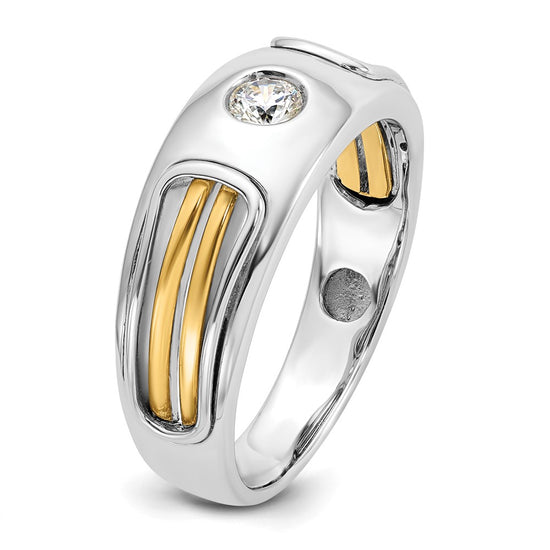 14k Two-tone Men's Polished and Cut-Out 1/5 Carat AA Quality Diamond Ring