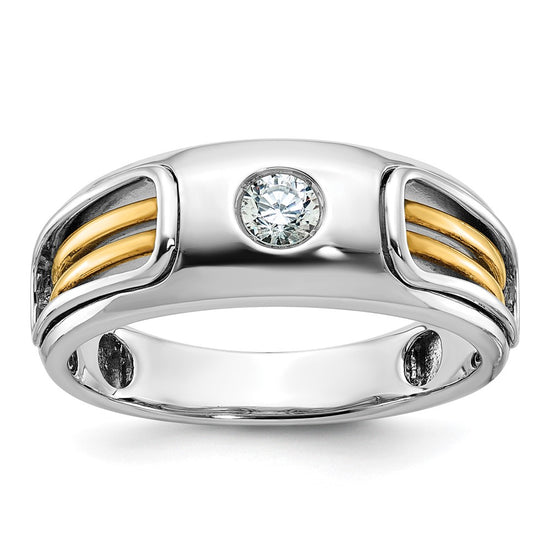 14k Two-tone Men's Polished and Cut-Out 1/5 Carat AA Quality Diamond Ring