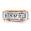 14k White and Rose Gold Men's Polished and Satin 5-Stone 1 Carat AA Quality Diamond Ring